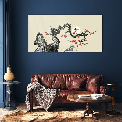 Tableau imprimé sur verre Scène de fleurs avec un oiseau