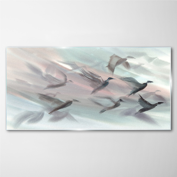 Tableau verre imprimé Vol d'oiseaux dans une aura pastel