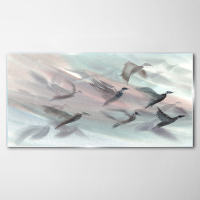 Tableau verre imprimé Vol d'oiseaux dans une aura pastel