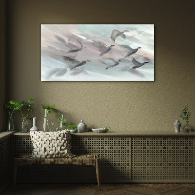Tableau verre imprimé Vol d'oiseaux dans une aura pastel