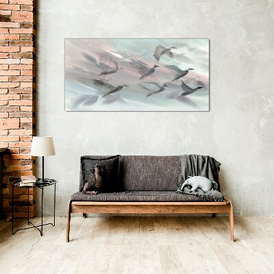 Tableau verre imprimé Vol d'oiseaux dans une aura pastel