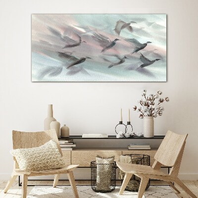 Tableau verre imprimé Vol d'oiseaux dans une aura pastel