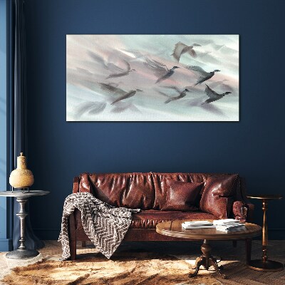 Tableau verre imprimé Vol d'oiseaux dans une aura pastel