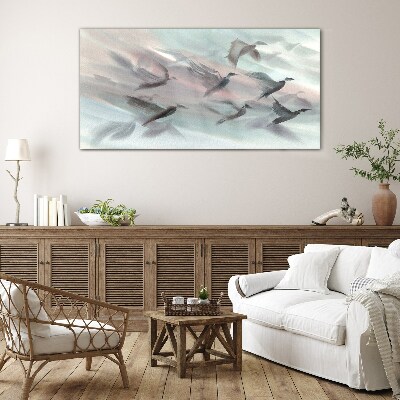 Tableau verre imprimé Vol d'oiseaux dans une aura pastel