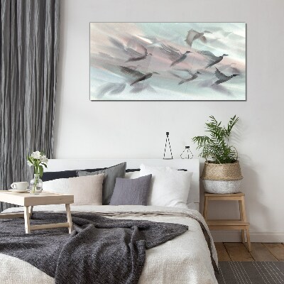 Tableau verre imprimé Vol d'oiseaux dans une aura pastel