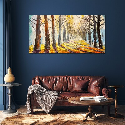 Tableau photo sur verre Allée d'arbres d'automne