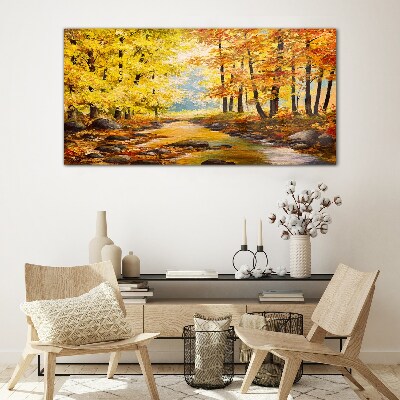 Tableau en verre Paysage d'automne avec une rivière