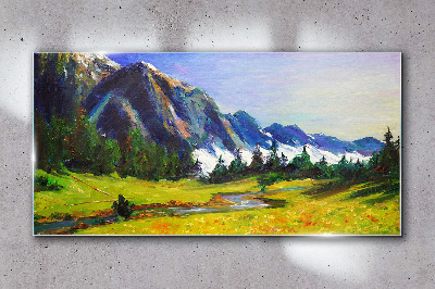 Tableau photo sur verre Paysage de montagne aux couleurs printanières