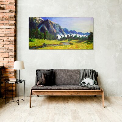 Tableau photo sur verre Paysage de montagne aux couleurs printanières