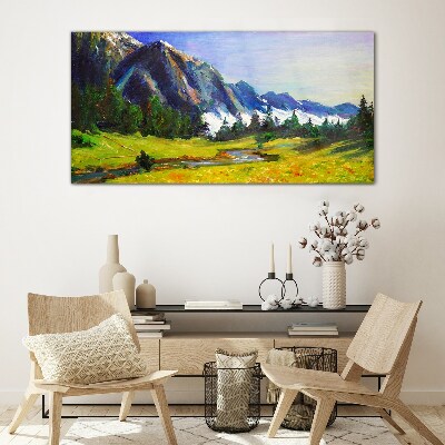 Tableau photo sur verre Paysage de montagne aux couleurs printanières