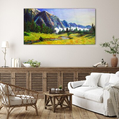 Tableau photo sur verre Paysage de montagne aux couleurs printanières