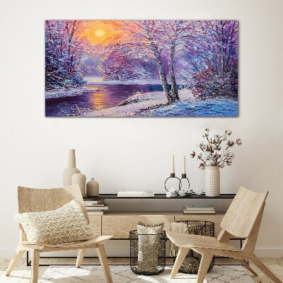 Tableau en verre Paysage d'hiver au matin