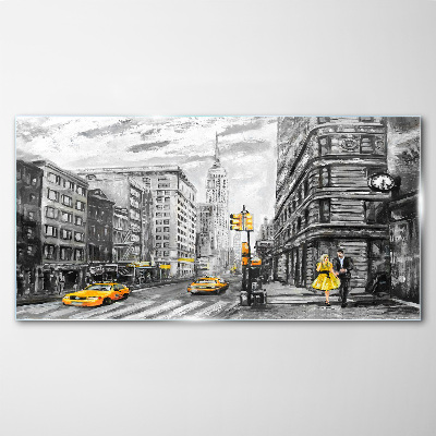 Tableau imprimé sur verre Rue de New York en taxis jaunes
