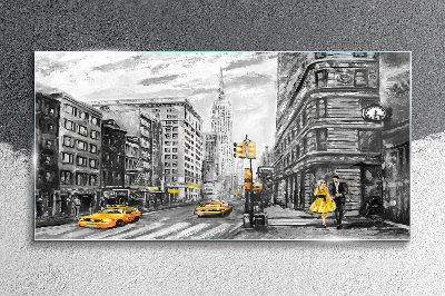 Tableau imprimé sur verre Rue de New York en taxis jaunes
