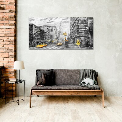 Tableau imprimé sur verre Rue de New York en taxis jaunes