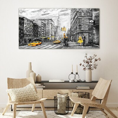 Tableau imprimé sur verre Rue de New York en taxis jaunes