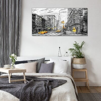 Tableau imprimé sur verre Rue de New York en taxis jaunes