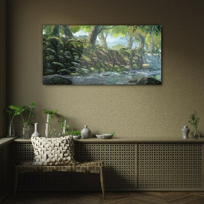 Tableau sur verre Un coin de verdure avec une cascade