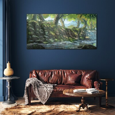 Tableau sur verre Un coin de verdure avec une cascade