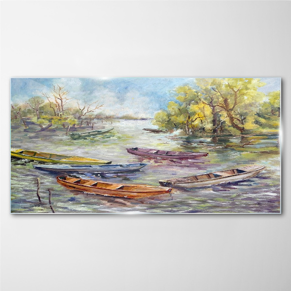 Tableau imprimé sur verre Un port tranquille avec des bateaux colorés