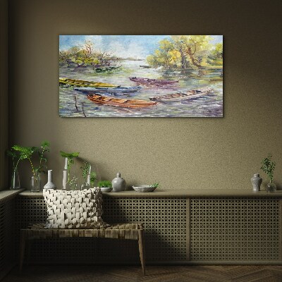 Tableau imprimé sur verre Un port tranquille avec des bateaux colorés