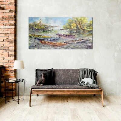 Tableau imprimé sur verre Un port tranquille avec des bateaux colorés
