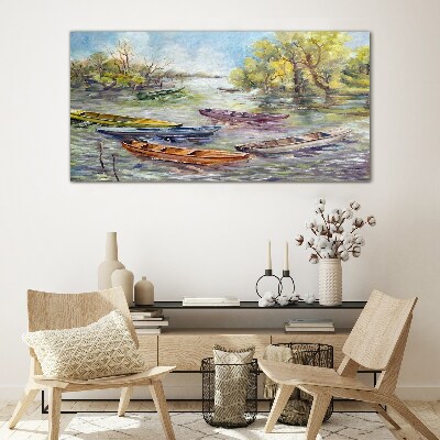 Tableau imprimé sur verre Un port tranquille avec des bateaux colorés