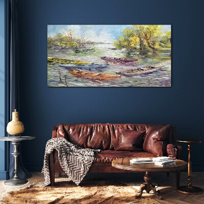 Tableau imprimé sur verre Un port tranquille avec des bateaux colorés