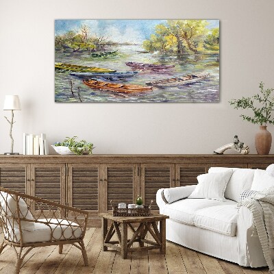 Tableau imprimé sur verre Un port tranquille avec des bateaux colorés