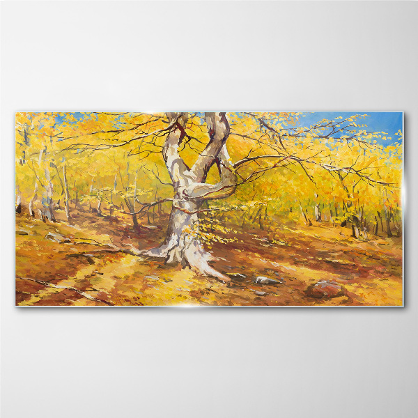 Tableau imprimé sur verre Forêt dorée dans l'aura d'automne