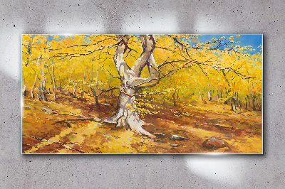 Tableau imprimé sur verre Forêt dorée dans l'aura d'automne