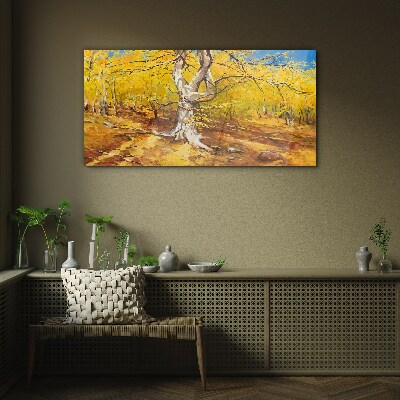 Tableau imprimé sur verre Forêt dorée dans l'aura d'automne