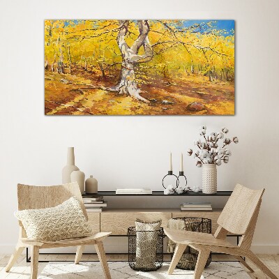 Tableau imprimé sur verre Forêt dorée dans l'aura d'automne