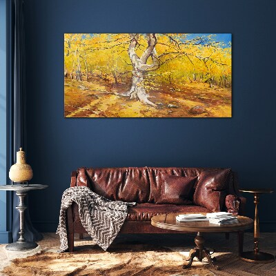 Tableau imprimé sur verre Forêt dorée dans l'aura d'automne