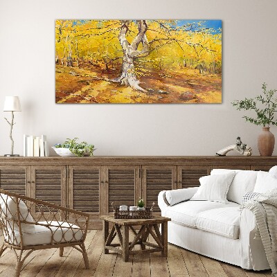 Tableau imprimé sur verre Forêt dorée dans l'aura d'automne