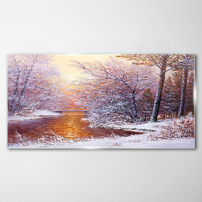 Tableau en verre Paysage d'hiver avec une rivière