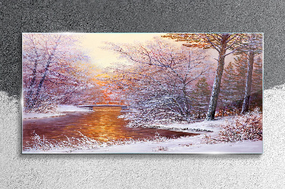 Tableau en verre Paysage d'hiver avec une rivière