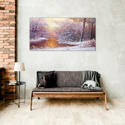 Tableau en verre Paysage d'hiver avec une rivière