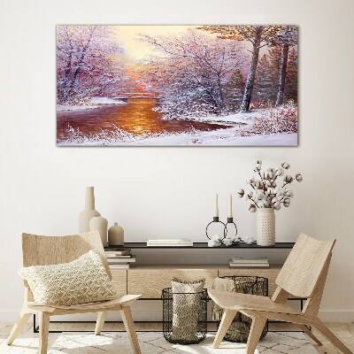 Tableau en verre Paysage d'hiver avec une rivière