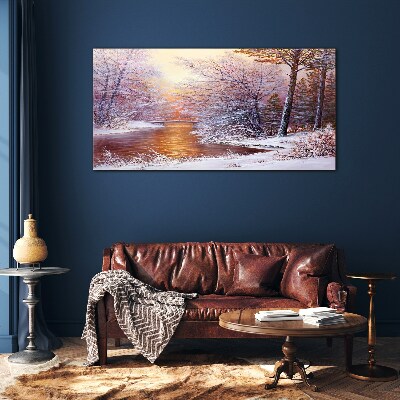 Tableau en verre Paysage d'hiver avec une rivière