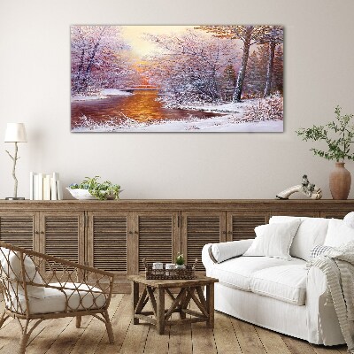 Tableau en verre Paysage d'hiver avec une rivière