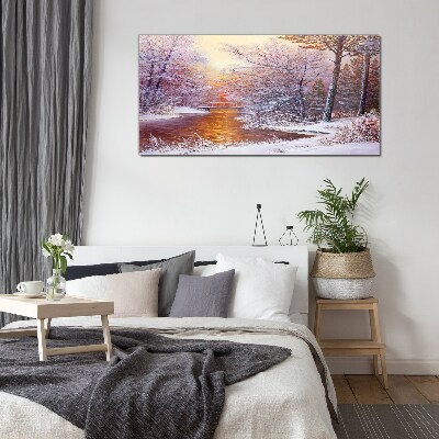 Tableau en verre Paysage d'hiver avec une rivière