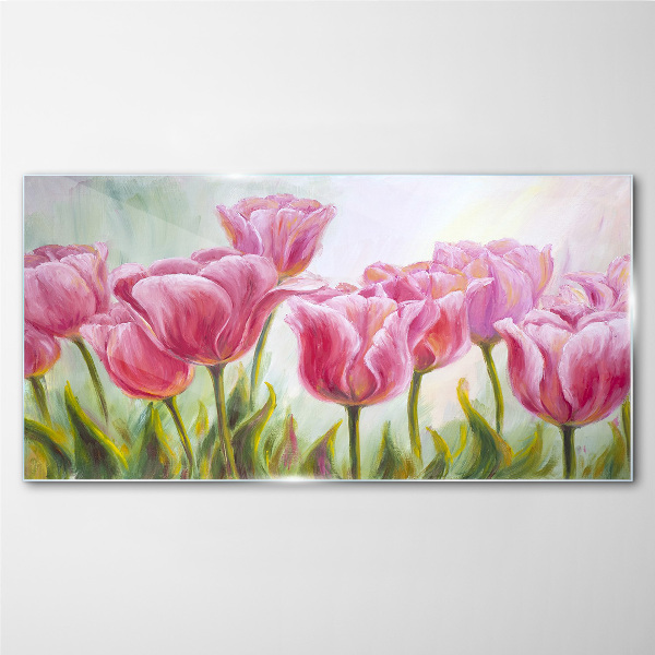 Tableau en verre Tulipes roses dans la splendeur printanière