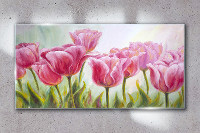 Tableau en verre Tulipes roses dans la splendeur printanière
