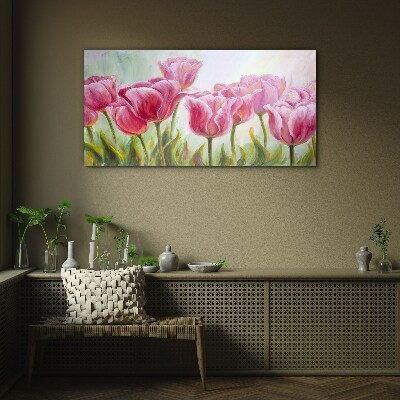 Tableau en verre Tulipes roses dans la splendeur printanière