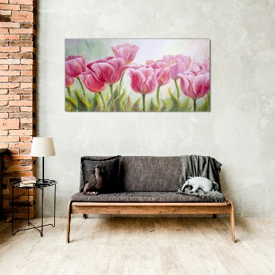 Tableau en verre Tulipes roses dans la splendeur printanière