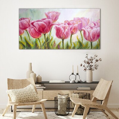 Tableau en verre Tulipes roses dans la splendeur printanière