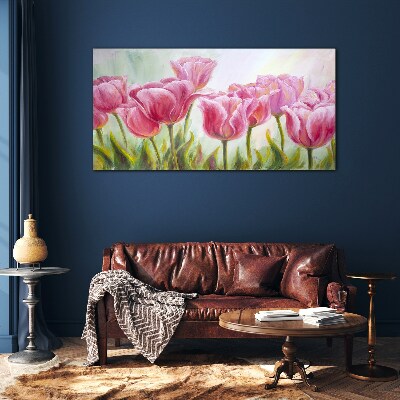 Tableau en verre Tulipes roses dans la splendeur printanière