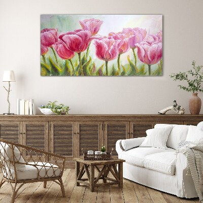 Tableau en verre Tulipes roses dans la splendeur printanière