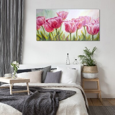 Tableau en verre Tulipes roses dans la splendeur printanière